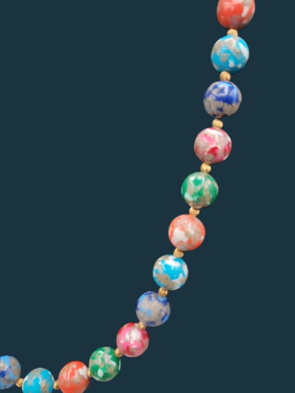 Vintage Murano Glass Bead Necklace Multicolor Mosaic Aventurine 11.5mm Beads 24" - Picture 5 of 9